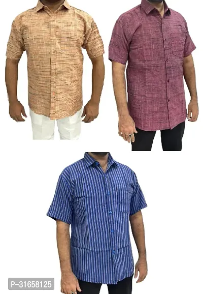 Elegant Khadi Cotton Self Pattern Casual Shirts For Men- Pack Of 3-thumb0