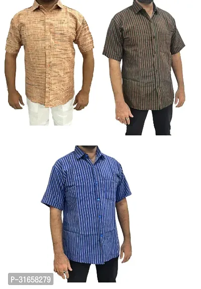 Elegant Khadi Cotton Self Pattern Casual Shirts For Men- Pack Of 3-thumb0