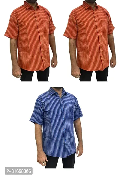 Elegant Khadi Cotton Self Pattern Casual Shirts For Men- Pack Of 3-thumb0