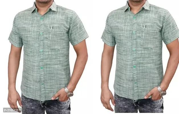 Elegant Khadi Cotton Self Pattern Casual Shirts For Men- Pack Of 2-thumb0