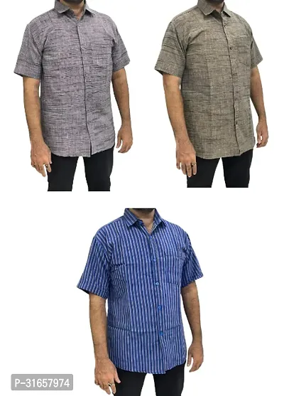 Elegant Khadi Cotton Self Pattern Casual Shirts For Men- Pack Of 3-thumb0