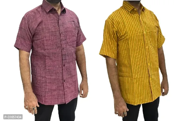 Elegant Khadi Cotton Self Pattern Casual Shirts For Men- Pack Of 2-thumb0