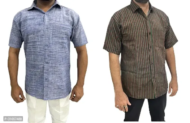 Elegant Khadi Cotton Self Pattern Casual Shirts For Men- Pack Of 2-thumb0