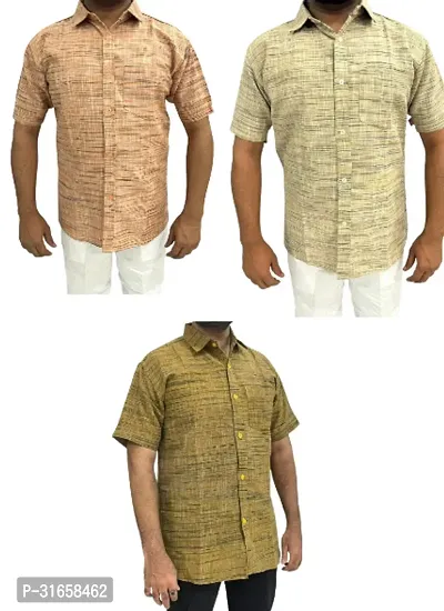 Elegant Khadi Cotton Self Pattern Casual Shirts For Men- Pack Of 3-thumb0