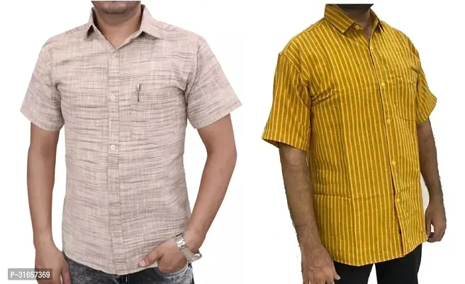 Elegant Khadi Cotton Self Pattern Casual Shirts For Men- Pack Of 2-thumb0