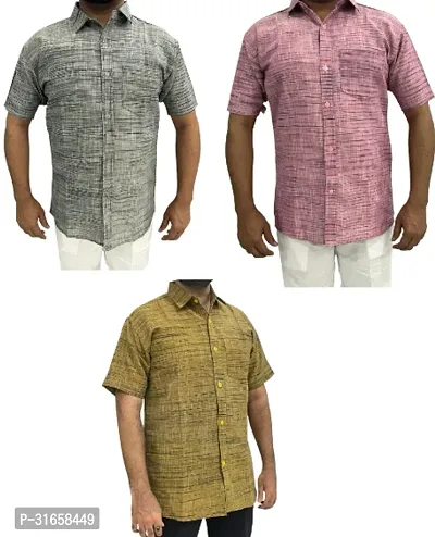 Elegant Khadi Cotton Self Pattern Casual Shirts For Men- Pack Of 3-thumb0