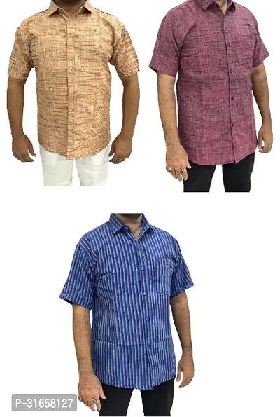 Elegant Khadi Cotton Self Pattern Casual Shirts For Men- Pack Of 3-thumb0