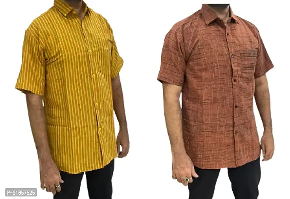 Elegant Khadi Cotton Self Pattern Casual Shirts For Men- Pack Of 2-thumb0