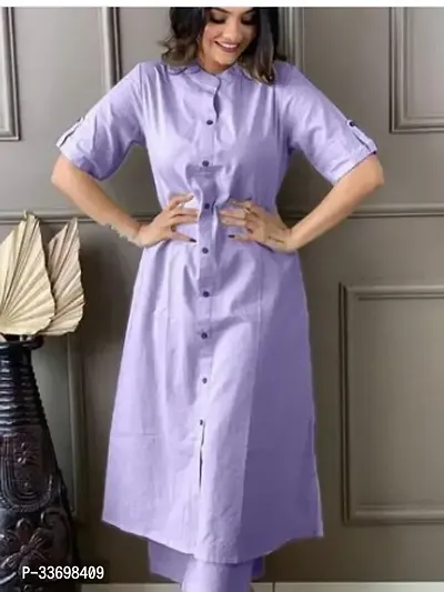 Stylish Purple Cotton Solid Kurta Bottom Set For Women-thumb0