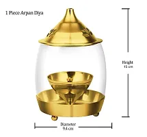 True Decor 6 Inches Brass Arpan Diya/Akhand Diya for Puja with Borosilicate Glass Cover || Oil Lamp Brass Diya for Puja Perfect for Diwali Gifting and Home Decoration-thumb2