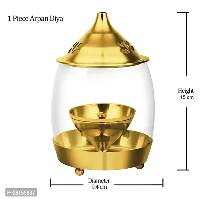 True Decor 6 Inches Brass Arpan Diya/Akhand Diya for Puja with Borosilicate Glass Cover || Oil Lamp Brass Diya for Puja Perfect for Diwali Gifting and Home Decoration-thumb3