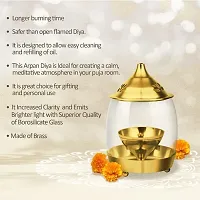 True Decor 6 Inches Brass Arpan Diya/Akhand Diya for Puja with Borosilicate Glass Cover || Oil Lamp Brass Diya for Puja Perfect for Diwali Gifting and Home Decoration-thumb1