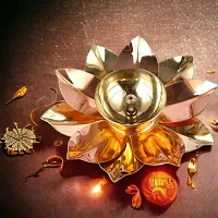 True Decor 6 Inches Copper Colored Brass Diyas for Puja || Diwali Decorations Kamal/Lotus Akhand Diya Oil Pack of 2-thumb2