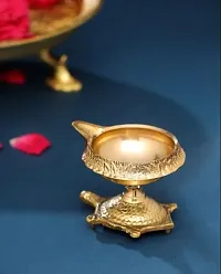 True Decor Kuber Kachua Diya Oil with Stand Pure Brass Diya for Puja Pack of 2-thumb2