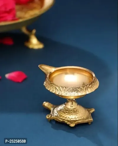 True Decor Kuber Kachua Diya Oil with Stand Pure Brass Diya for Puja Pack of 2-thumb3