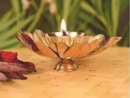 True Decor 5 Inches Copper Colored Brass Diyas for Puja || Diwali Decorations Kamal/Lotus Akhand Diya Oil Pack of 2-thumb1