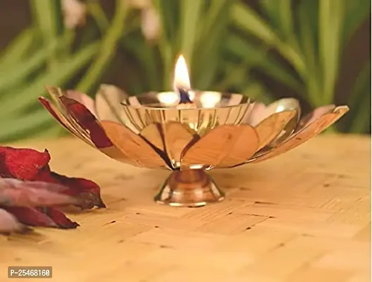 True Decor 5 Inches Copper Colored Brass Diyas for Puja || Diwali Decorations Kamal/Lotus Akhand Diya Oil Pack of 2-thumb2