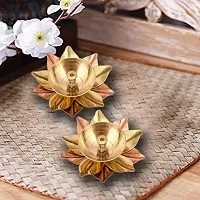 True Decor 6 Inches Copper Colored Brass Diyas for Puja || Diwali Decorations Kamal/Lotus Akhand Diya Oil Pack of 2-thumb1