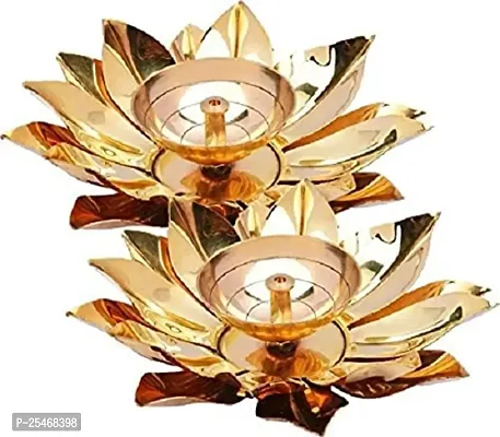 True Decor 6 Inches Copper Colored Brass Diyas for Puja || Diwali Decorations Kamal/Lotus Akhand Diya Oil Pack of 2