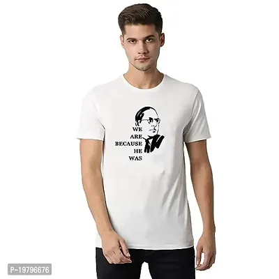 UU Merchandise We are Because He was Baba Saheb Ambedkar Print T-Shirt for Men White Colour Unisex Size