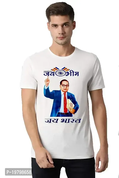 UU Jay Bhim T-Shirt for Men White Colour Dr. B R. Ambedkar Print Small Size ANS00017-thumb0