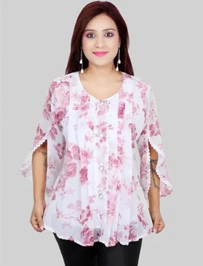 Stylish Short Sleeve Round Neck Flower Tops for Girls and Women