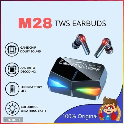 M28 Wireless Bluetooth Earbuds with Touch Control and Dual LED Charging Display ( BLACK )