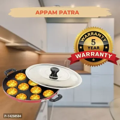 Appam Pan/Appam Maker/Pan /ldli Maker with Lid 1 L Capacity 22 cm Diameter (Aluminium, Non-Stick)-thumb0