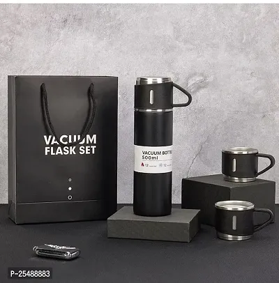 Double Wall Stainless Steel Vacuum flask Gift Set with Two Cups Hot  Cold | Assorted Color | Box Packing