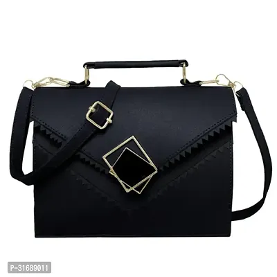 Stylish Black PU Solid Sling Bags For Women-thumb0