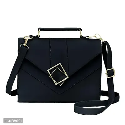 Stylish Black PU Solid Sling Bags For Women-thumb0