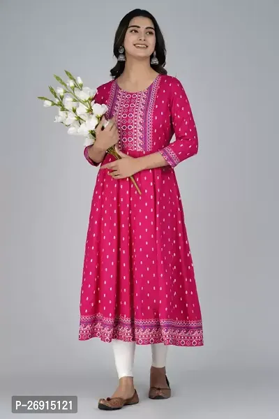 Elegant Pink Cotton Embroidered Flared Kurta For Women