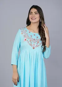 Elegant Turquoise Cotton Embroidered Fkared Kurta For Women-thumb2