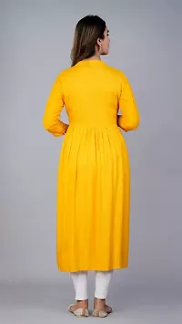 Elegant Yellow Cotton Embroidered Fkared Kurta For Women-thumb1