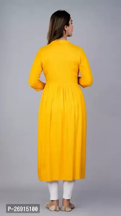 Elegant Yellow Cotton Embroidered Fkared Kurta For Women-thumb2