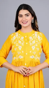 Elegant Yellow Cotton Embroidered Fkared Kurta For Women-thumb2