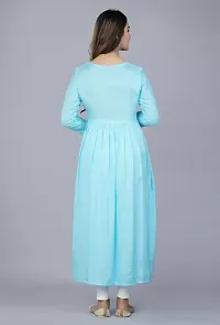 Elegant Turquoise Cotton Embroidered Kurta For Women-thumb1