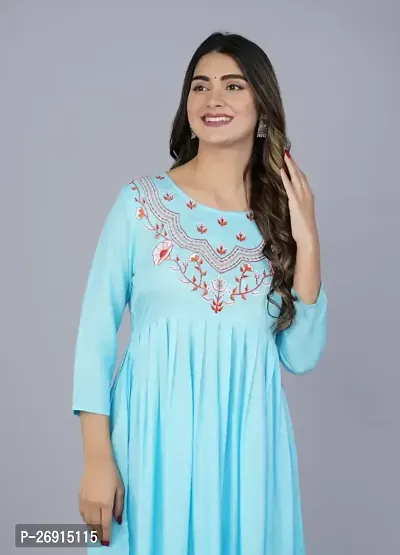 Elegant Turquoise Cotton Embroidered Kurta For Women-thumb3