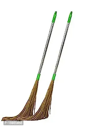 Premium Quality Garnate Broom Phool Jhadu With Natural Mizoram Long Grass 21 Cm Metal Handle Stick For Easy Dust Removal, Strain Reduction  Floor Cleaning (1Pc, Random Color)-thumb0