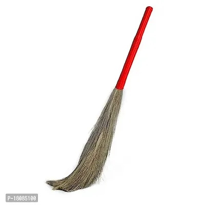 Premium Quality Floor Broom With Natural Soft No Dust Grass Long Stick Jhadu For Home Pantry Office Cleaning (Random Colours), Xl (Plastic Handle, Hard-Floor)-thumb0