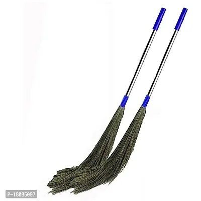 Premium Quality Strong Grass Broom Stick For Cleaning Floor-Blue-Steel-3-Pack-thumb0