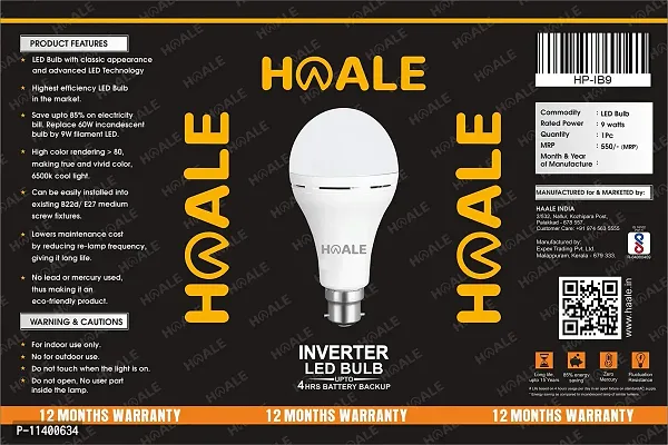 Haale LED Rechargeable Emergency Bulb with B22 Base, Inverter Bulb Upto 4 Hrs Built-in Power Backup, White Color-thumb2