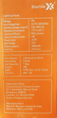 Sturlite Inverter Bulb 9 Watt Rechargeable Emergency LED Bulb, White -Pack of 2-thumb2