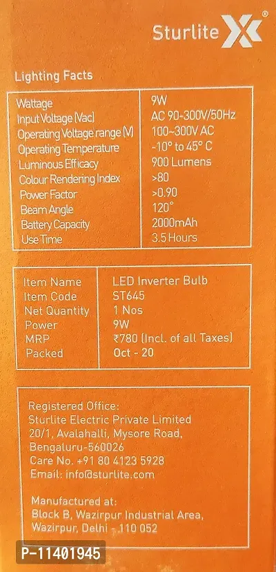 Sturlite Inverter Bulb 9 Watt Rechargeable Emergency LED Bulb, White -Pack of 2-thumb3