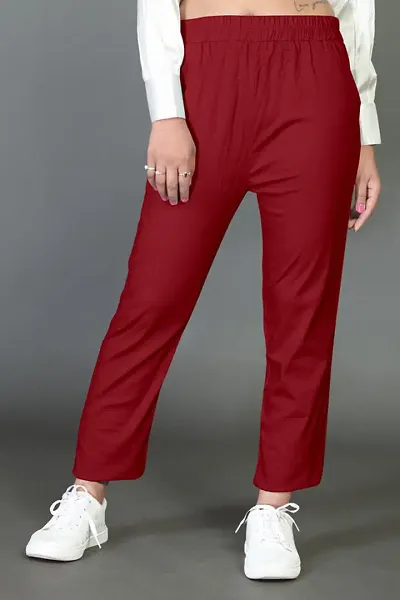 Stylish Fancy Lycra Solid Regular Fit Trousers For Women