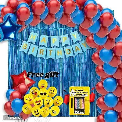 Classic happy birthday blue decoration kit with free gift 5 pcs smiley emoji balloons  magic candles(10 pcs)-thumb0