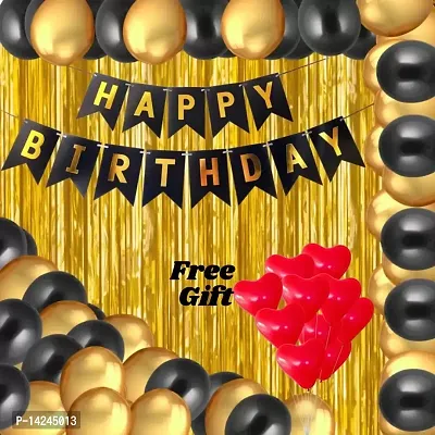 Happy Birthday Balloons Decoration Kit 33 Pcs, 1 set of Happy Birthday banner and 30Pcs Golden and Black Metallic Balloons Set with 2Pcs of Golden Foil Curtain for Husband Kids Boys