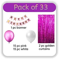 Happy Birthday Pink  White Fiesta Kit with Banner, HD Metallic Balloons, Foil Curtains (Pink-White-33Pc) and Free Smiley Emojis-thumb1