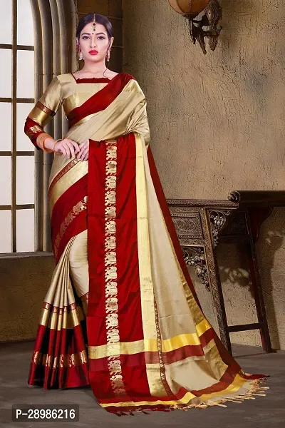 Animal Print Kanjivaram Art Silk Saree Maroon Beige