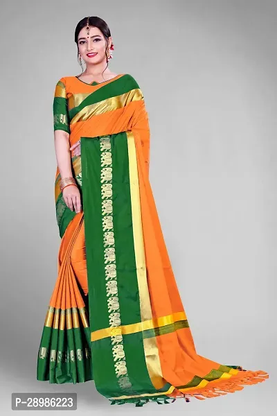 Animal Print Kanjivaram Art Silk Saree Green Orange